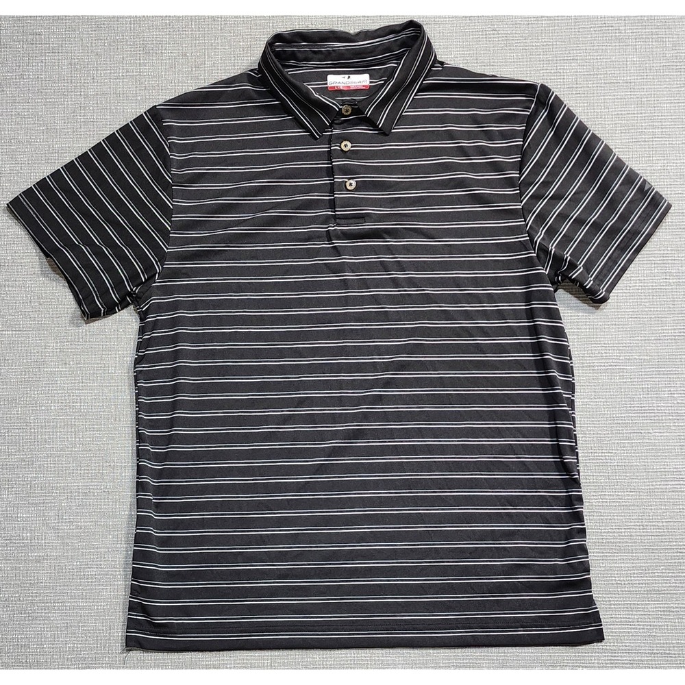 Grand Slam Mens Performance Golf Polo Shirt Black White Striped Size Large‎ L